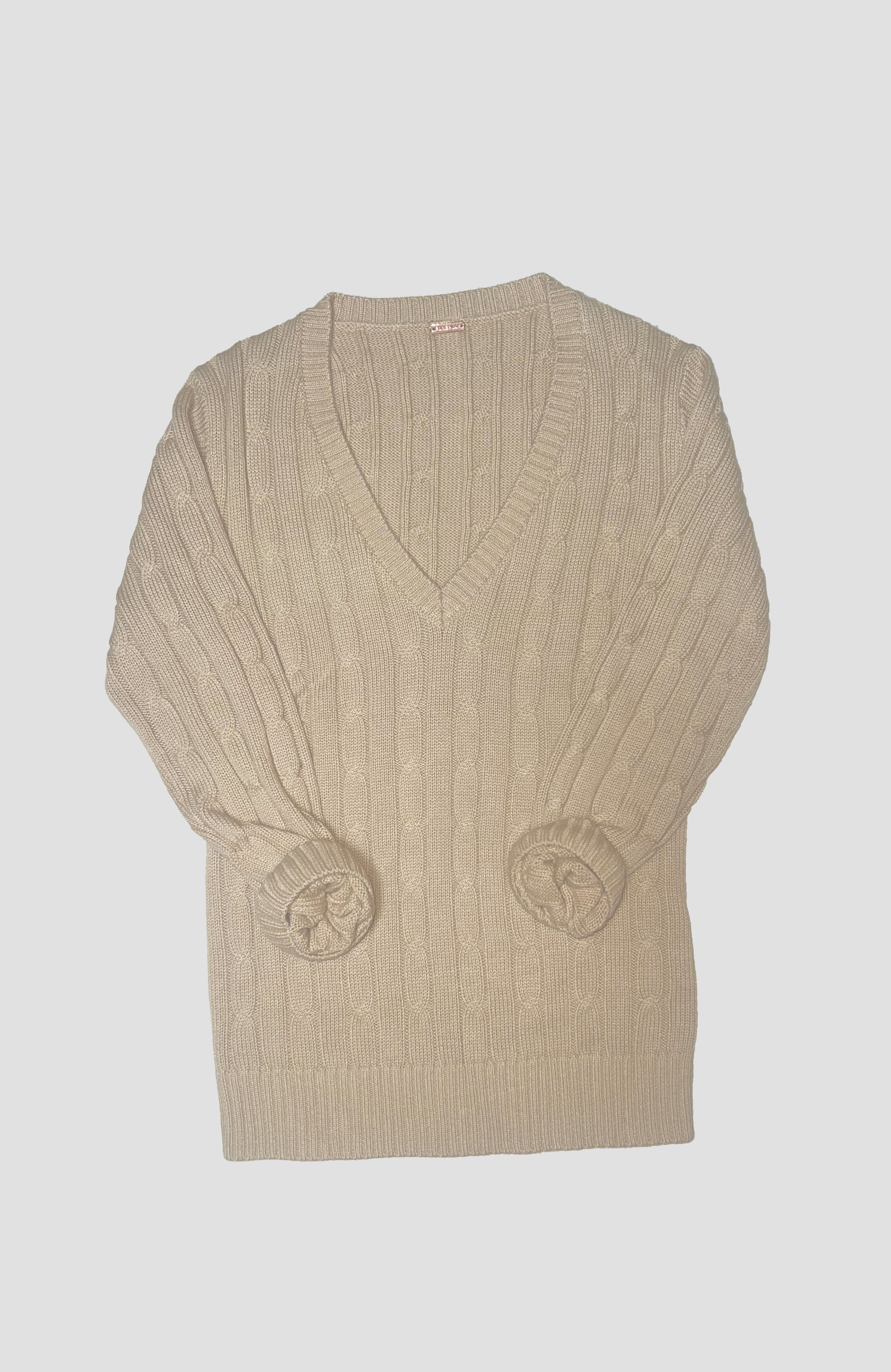 Foreplay Golf Womens  Golf Sweater Cashmere Cable Vneck Cream